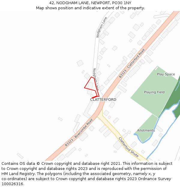 42, NODGHAM LANE, NEWPORT, PO30 1NY: Location map and indicative extent of plot