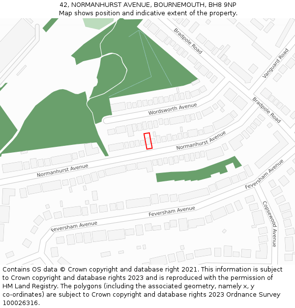 42, NORMANHURST AVENUE, BOURNEMOUTH, BH8 9NP: Location map and indicative extent of plot