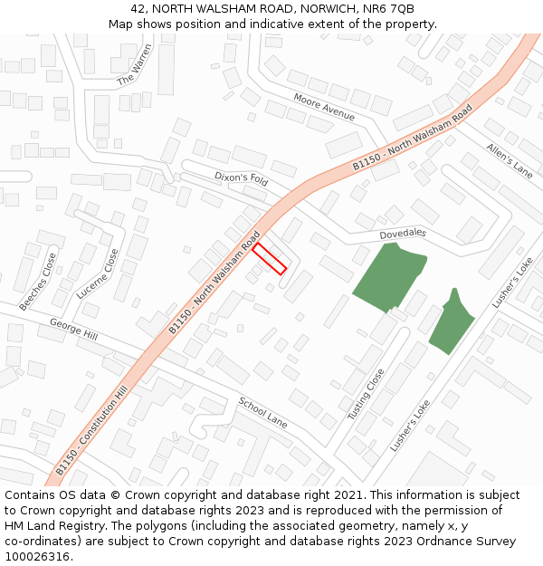 42, NORTH WALSHAM ROAD, NORWICH, NR6 7QB: Location map and indicative extent of plot