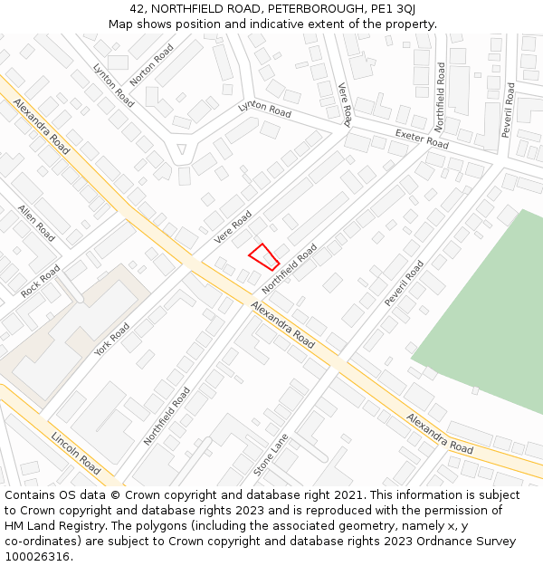 42, NORTHFIELD ROAD, PETERBOROUGH, PE1 3QJ: Location map and indicative extent of plot