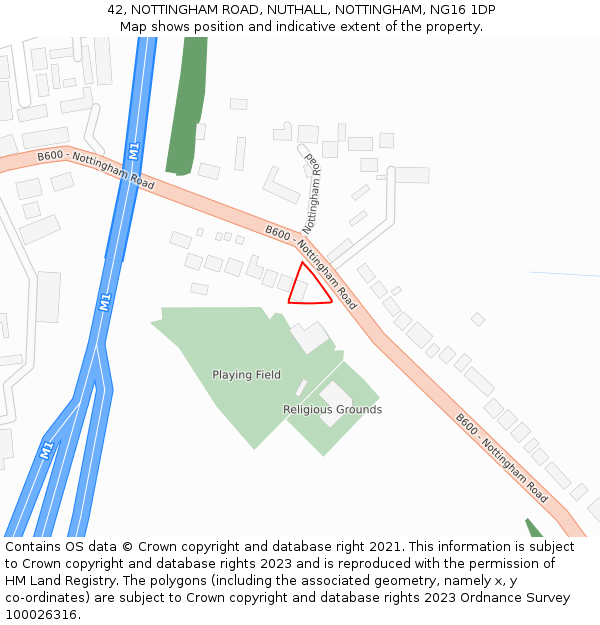 42, NOTTINGHAM ROAD, NUTHALL, NOTTINGHAM, NG16 1DP: Location map and indicative extent of plot