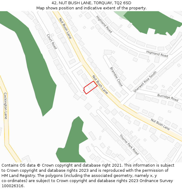 42, NUT BUSH LANE, TORQUAY, TQ2 6SD: Location map and indicative extent of plot