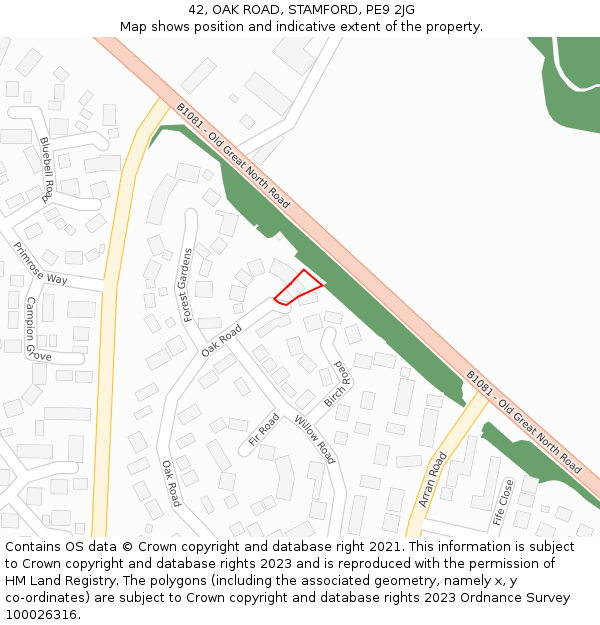 42, OAK ROAD, STAMFORD, PE9 2JG: Location map and indicative extent of plot