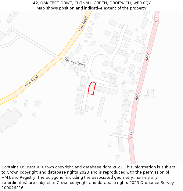 42, OAK TREE DRIVE, CUTNALL GREEN, DROITWICH, WR9 0QY: Location map and indicative extent of plot