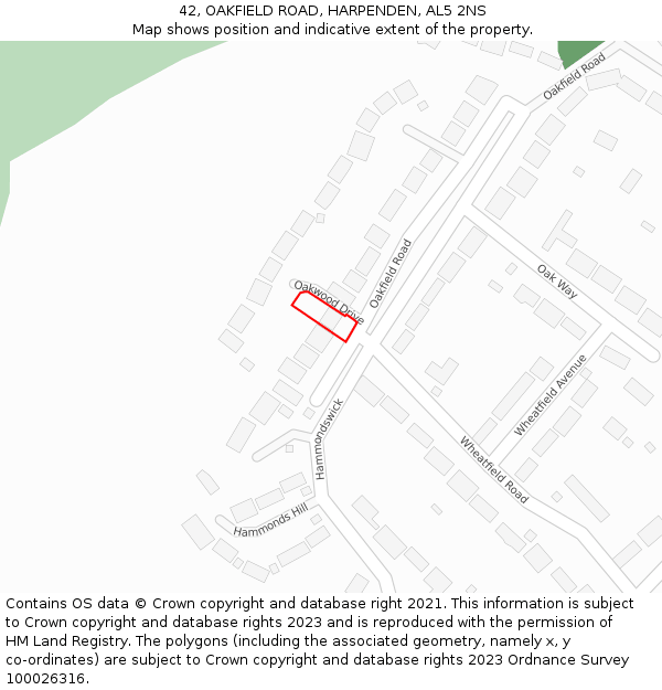 42, OAKFIELD ROAD, HARPENDEN, AL5 2NS: Location map and indicative extent of plot