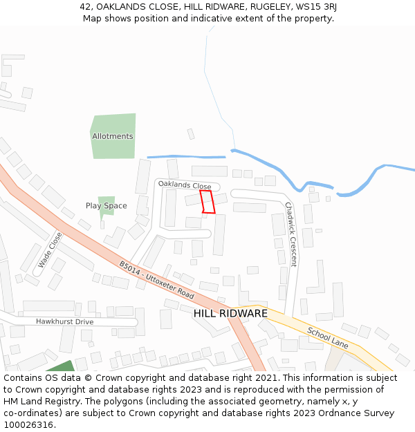 42, OAKLANDS CLOSE, HILL RIDWARE, RUGELEY, WS15 3RJ: Location map and indicative extent of plot