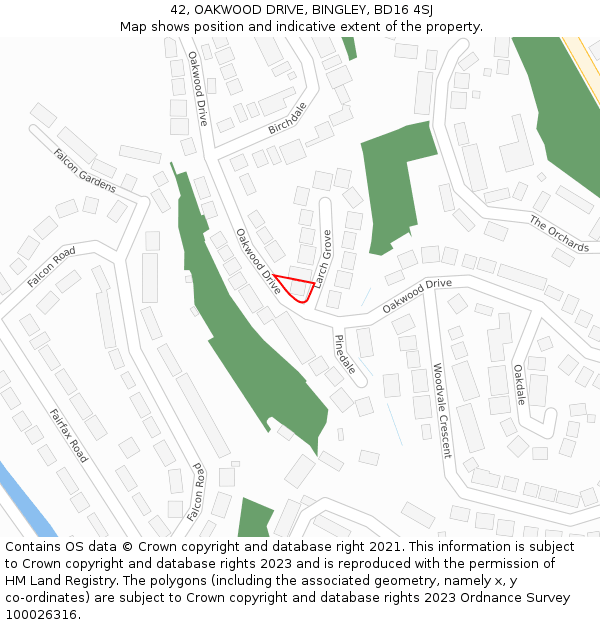 42, OAKWOOD DRIVE, BINGLEY, BD16 4SJ: Location map and indicative extent of plot