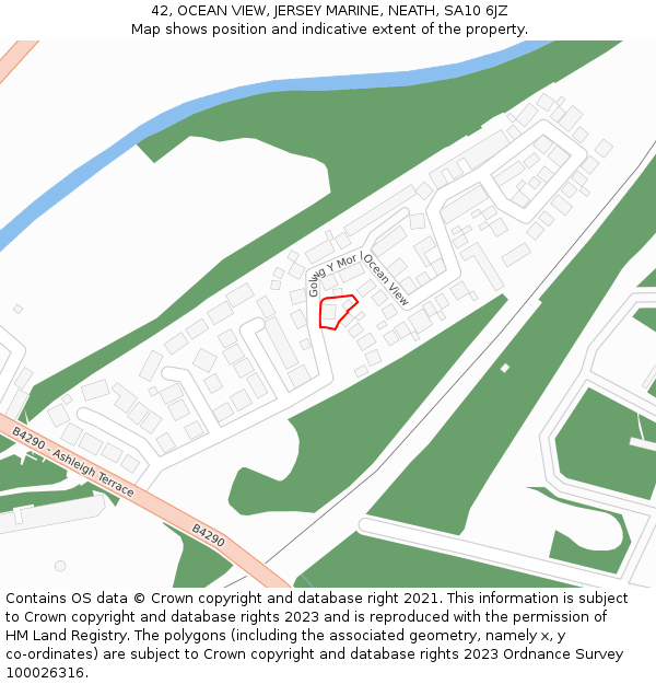 42, OCEAN VIEW, JERSEY MARINE, NEATH, SA10 6JZ: Location map and indicative extent of plot