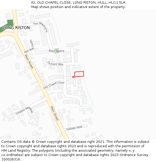 42, OLD CHAPEL CLOSE, LONG RISTON, HULL, HU11 5LA: Location map and indicative extent of plot