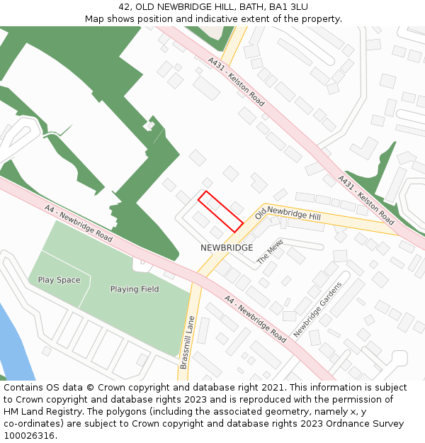 42, OLD NEWBRIDGE HILL, BATH, BA1 3LU: Location map and indicative extent of plot