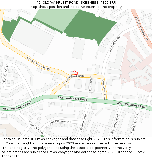 42, OLD WAINFLEET ROAD, SKEGNESS, PE25 3RR: Location map and indicative extent of plot