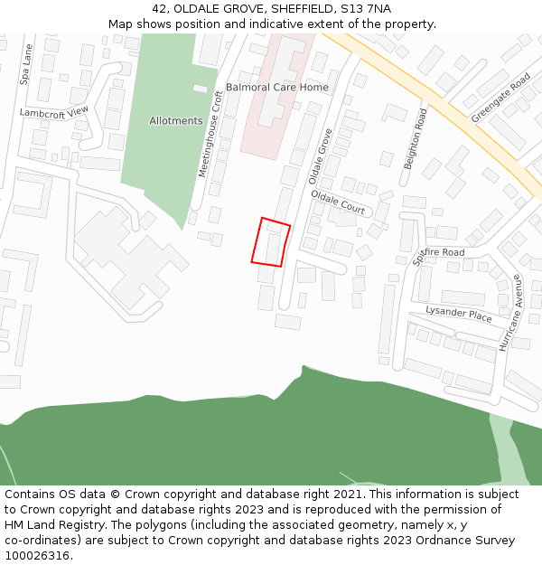 42, OLDALE GROVE, SHEFFIELD, S13 7NA: Location map and indicative extent of plot