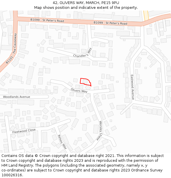 42, OLIVERS WAY, MARCH, PE15 9PU: Location map and indicative extent of plot