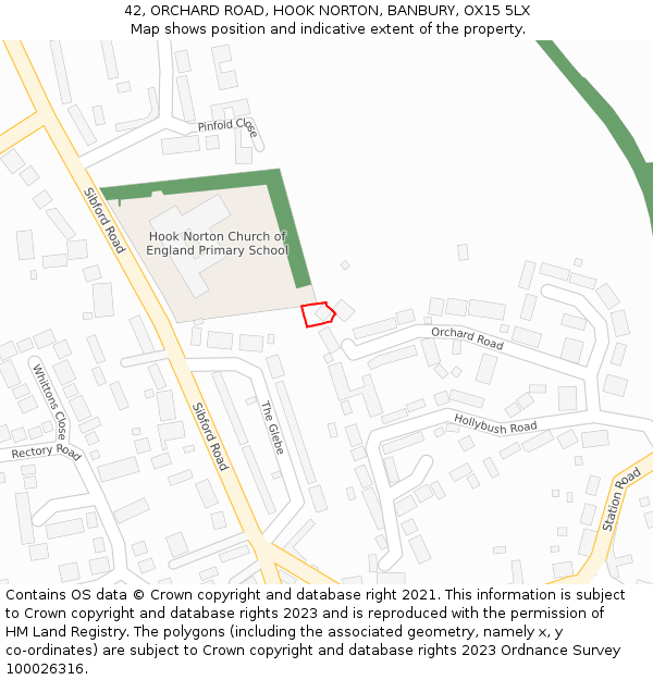 42, ORCHARD ROAD, HOOK NORTON, BANBURY, OX15 5LX: Location map and indicative extent of plot