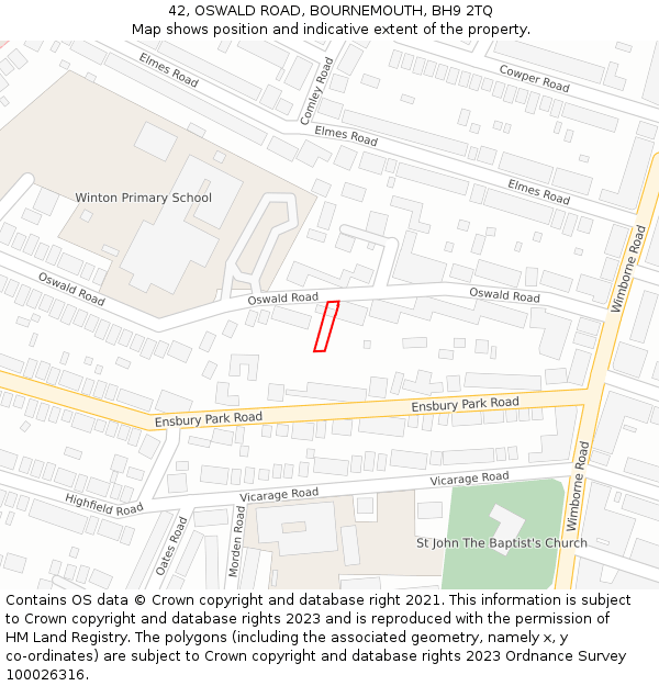 42, OSWALD ROAD, BOURNEMOUTH, BH9 2TQ: Location map and indicative extent of plot