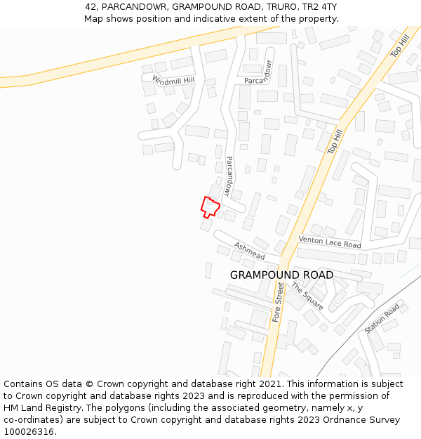 42, PARCANDOWR, GRAMPOUND ROAD, TRURO, TR2 4TY: Location map and indicative extent of plot