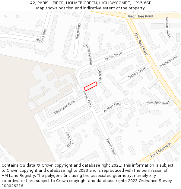 42, PARISH PIECE, HOLMER GREEN, HIGH WYCOMBE, HP15 6SP: Location map and indicative extent of plot