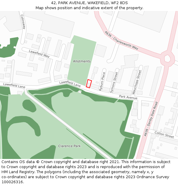 42, PARK AVENUE, WAKEFIELD, WF2 8DS: Location map and indicative extent of plot