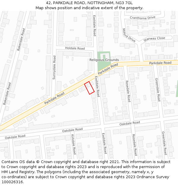 42, PARKDALE ROAD, NOTTINGHAM, NG3 7GL: Location map and indicative extent of plot