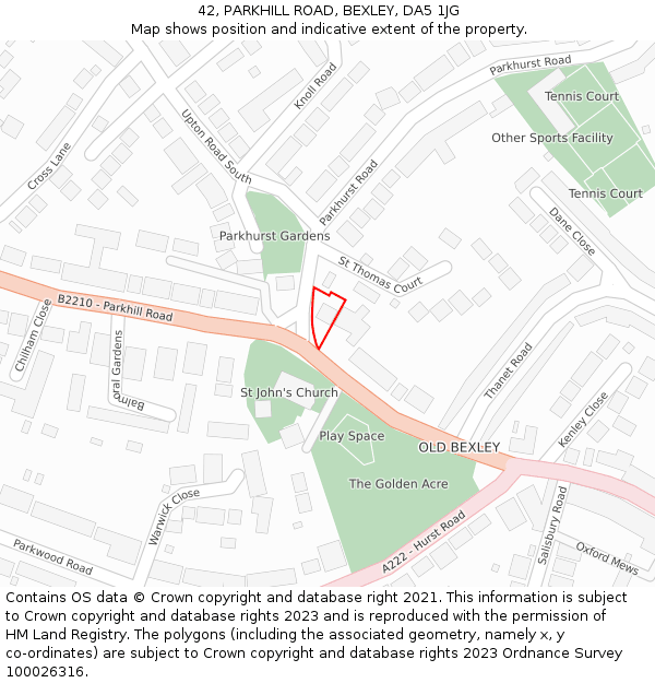 42, PARKHILL ROAD, BEXLEY, DA5 1JG: Location map and indicative extent of plot
