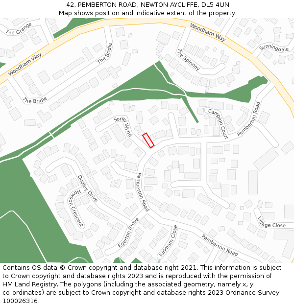 42, PEMBERTON ROAD, NEWTON AYCLIFFE, DL5 4UN: Location map and indicative extent of plot