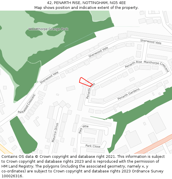 42, PENARTH RISE, NOTTINGHAM, NG5 4EE: Location map and indicative extent of plot
