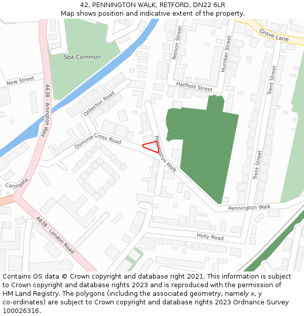 42, PENNINGTON WALK, RETFORD, DN22 6LR: Location map and indicative extent of plot