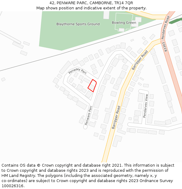 42, PENWARE PARC, CAMBORNE, TR14 7QR: Location map and indicative extent of plot