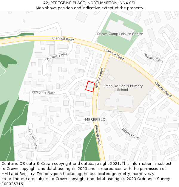 42, PEREGRINE PLACE, NORTHAMPTON, NN4 0SL: Location map and indicative extent of plot