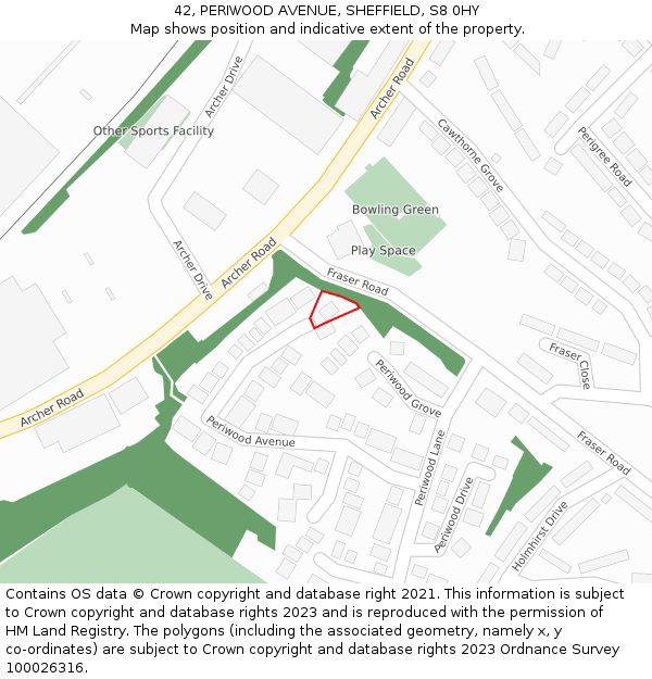 42, PERIWOOD AVENUE, SHEFFIELD, S8 0HY: Location map and indicative extent of plot