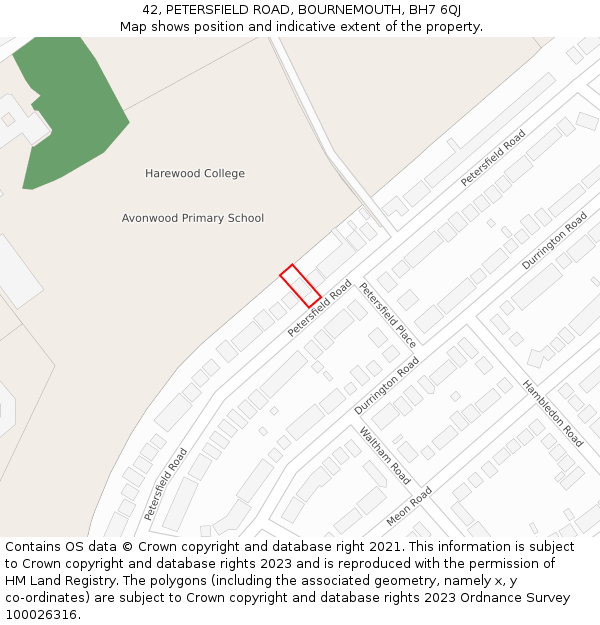 42, PETERSFIELD ROAD, BOURNEMOUTH, BH7 6QJ: Location map and indicative extent of plot