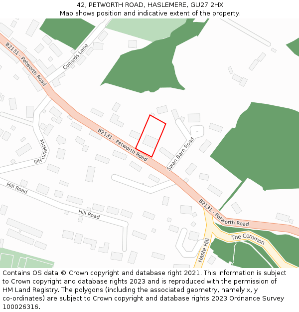 42, PETWORTH ROAD, HASLEMERE, GU27 2HX: Location map and indicative extent of plot