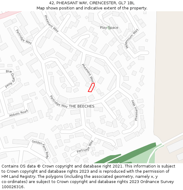 42, PHEASANT WAY, CIRENCESTER, GL7 1BL: Location map and indicative extent of plot