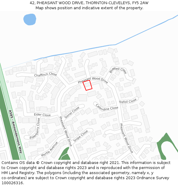 42, PHEASANT WOOD DRIVE, THORNTON-CLEVELEYS, FY5 2AW: Location map and indicative extent of plot
