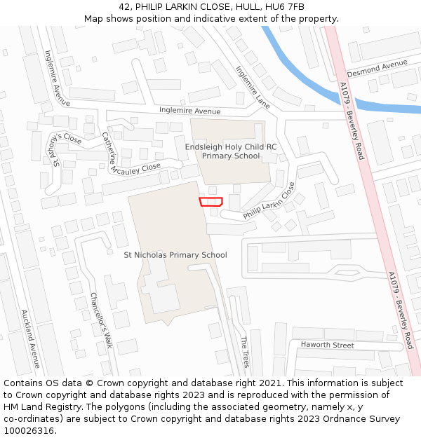 42, PHILIP LARKIN CLOSE, HULL, HU6 7FB: Location map and indicative extent of plot