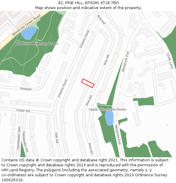 42, PINE HILL, EPSOM, KT18 7BG: Location map and indicative extent of plot