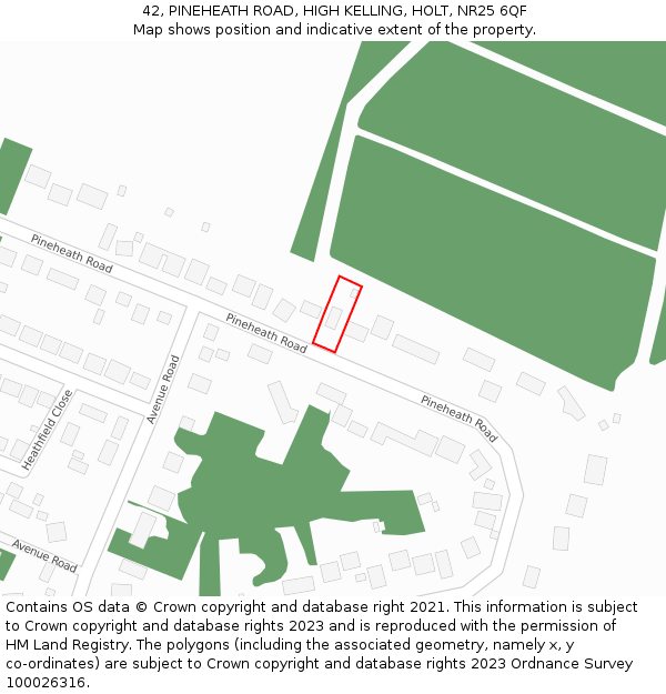 42, PINEHEATH ROAD, HIGH KELLING, HOLT, NR25 6QF: Location map and indicative extent of plot