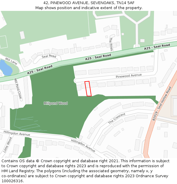 42, PINEWOOD AVENUE, SEVENOAKS, TN14 5AF: Location map and indicative extent of plot