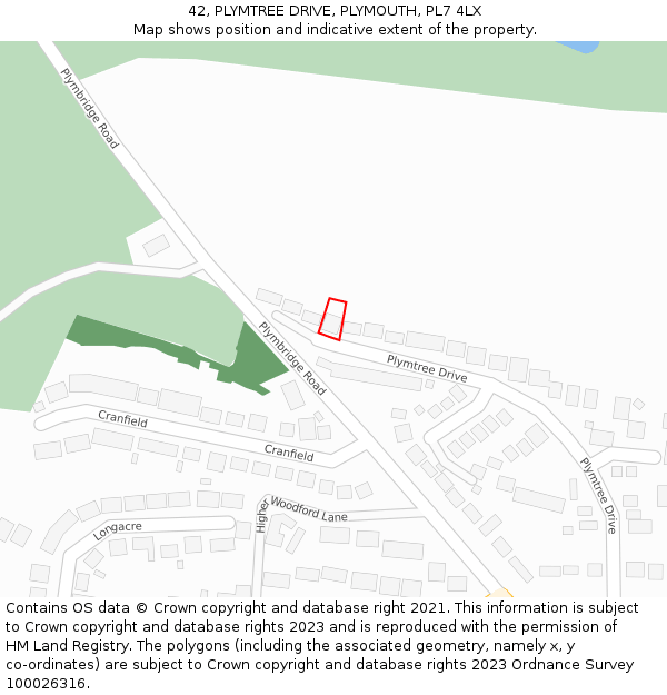 42, PLYMTREE DRIVE, PLYMOUTH, PL7 4LX: Location map and indicative extent of plot