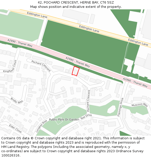 42, POCHARD CRESCENT, HERNE BAY, CT6 5SZ: Location map and indicative extent of plot