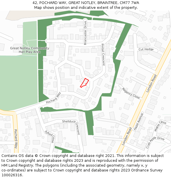 42, POCHARD WAY, GREAT NOTLEY, BRAINTREE, CM77 7WA: Location map and indicative extent of plot