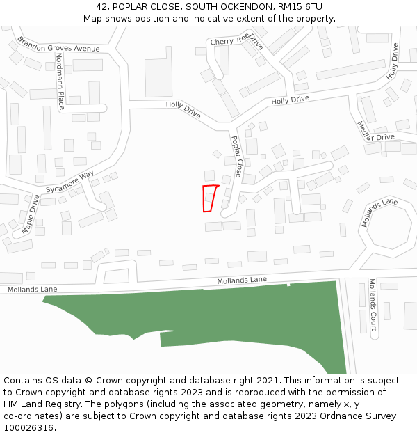 42, POPLAR CLOSE, SOUTH OCKENDON, RM15 6TU: Location map and indicative extent of plot