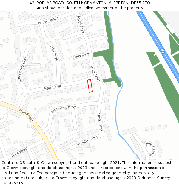 42, POPLAR ROAD, SOUTH NORMANTON, ALFRETON, DE55 2EQ: Location map and indicative extent of plot