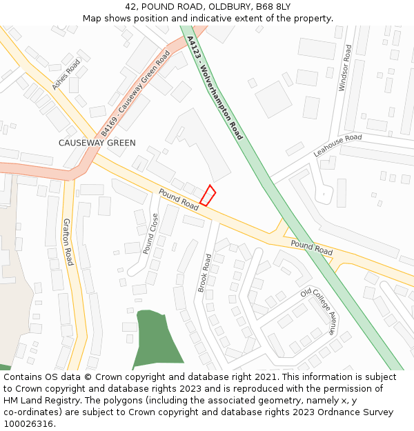 42, POUND ROAD, OLDBURY, B68 8LY: Location map and indicative extent of plot