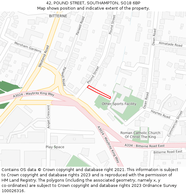 42, POUND STREET, SOUTHAMPTON, SO18 6BP: Location map and indicative extent of plot