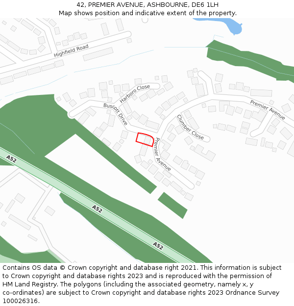 42, PREMIER AVENUE, ASHBOURNE, DE6 1LH: Location map and indicative extent of plot
