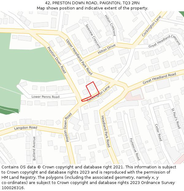 42, PRESTON DOWN ROAD, PAIGNTON, TQ3 2RN: Location map and indicative extent of plot