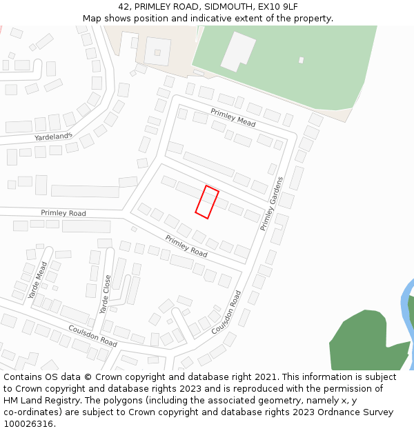 42, PRIMLEY ROAD, SIDMOUTH, EX10 9LF: Location map and indicative extent of plot