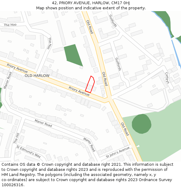 42, PRIORY AVENUE, HARLOW, CM17 0HJ: Location map and indicative extent of plot