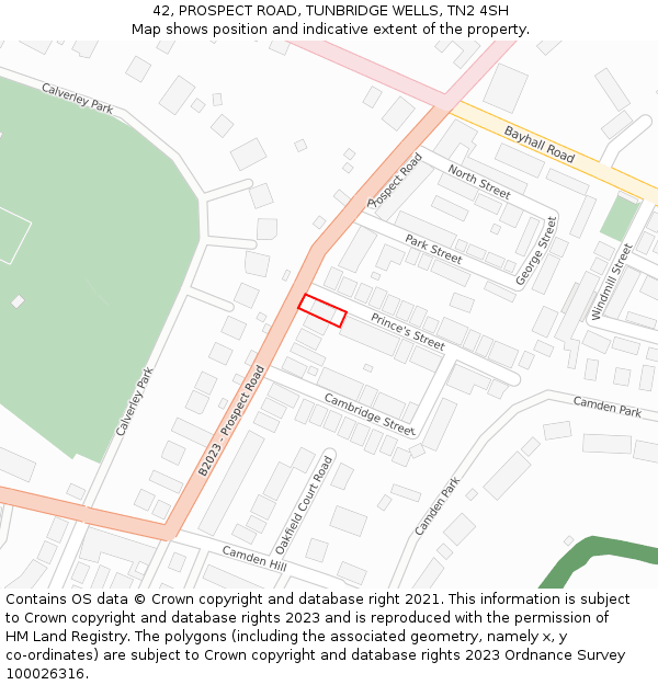 42, PROSPECT ROAD, TUNBRIDGE WELLS, TN2 4SH: Location map and indicative extent of plot